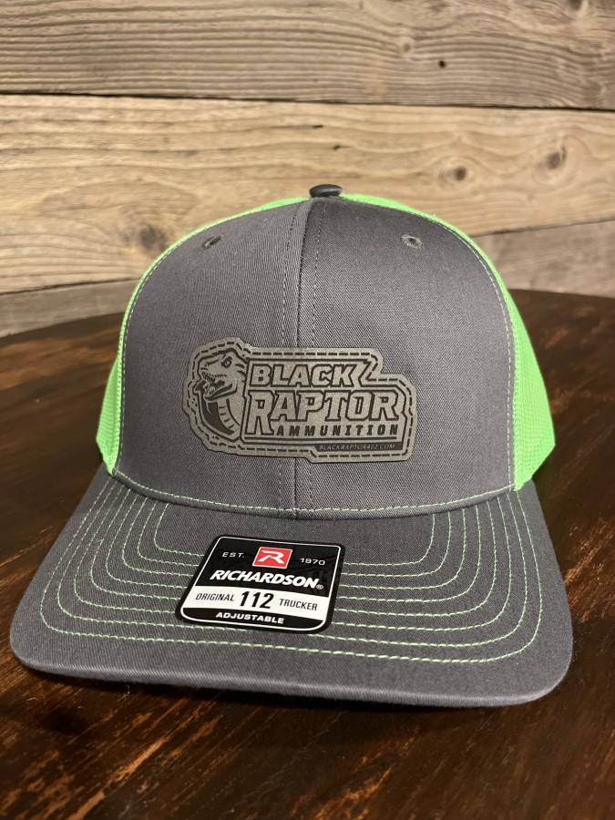 GREEN/GRAY BLACK RAPTOR HAT WITH BROWN LEATHER PATCH | Black Raptor ...