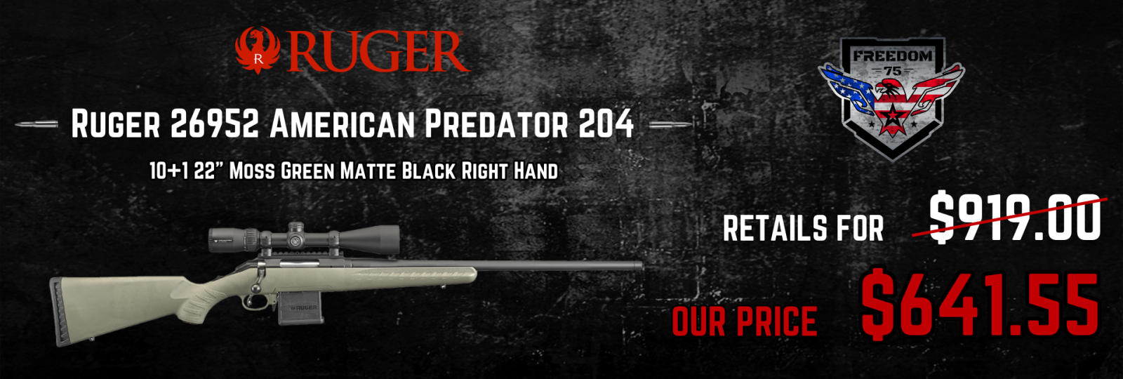 Ruger 26952 American Predator 204 Ruger 10+1 22" Moss Green Matte Black Right Hand