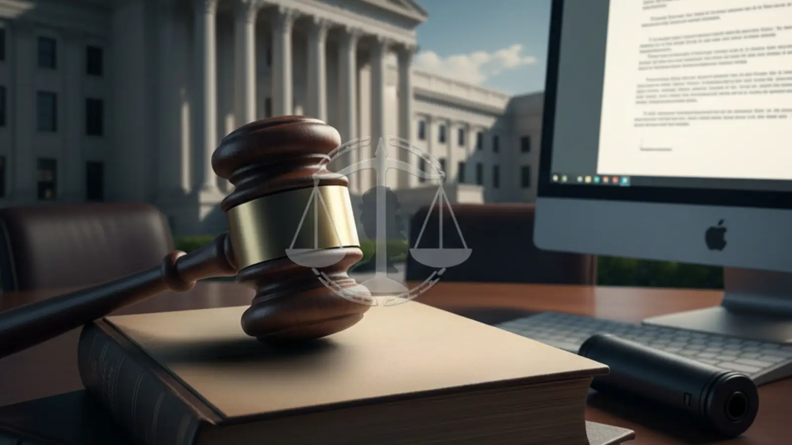 Court gavel and legal documents related to firearms cases