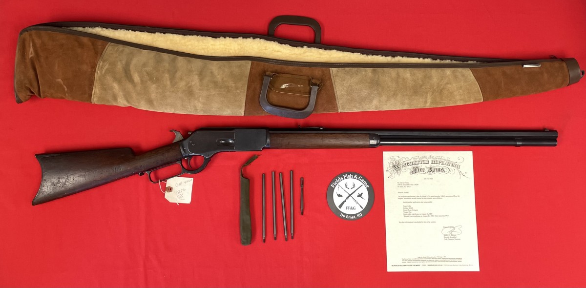 Used Winchester Model 1876 .45-60 Lever-Action Rifle with 28 Octagon  Barrel and Side-Gate and Dust Cover Produced in August 1881, per letter  from Cody Firearms Museum with original manufacturer's data for specific