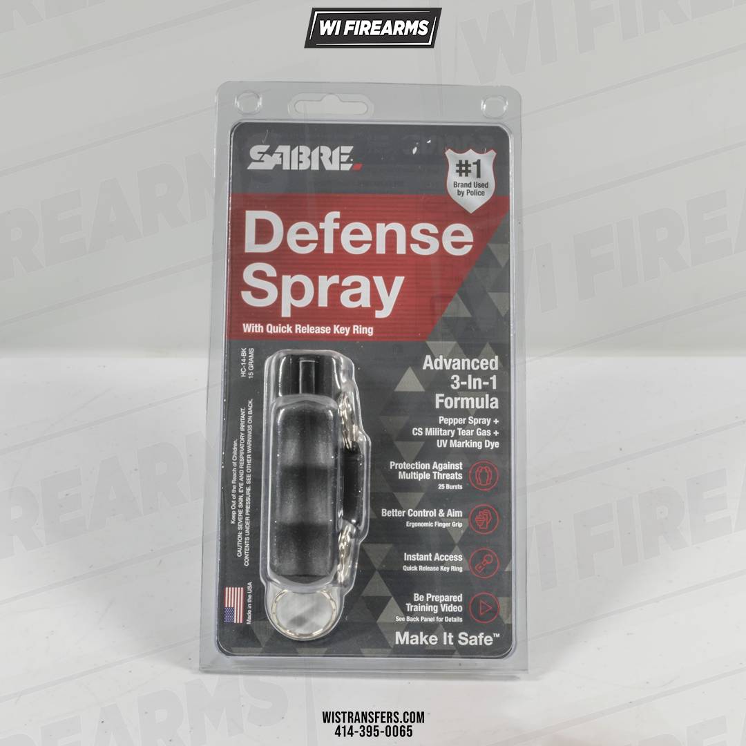 Sabre Key Ring Self Defense Spray with Quick Release, Black