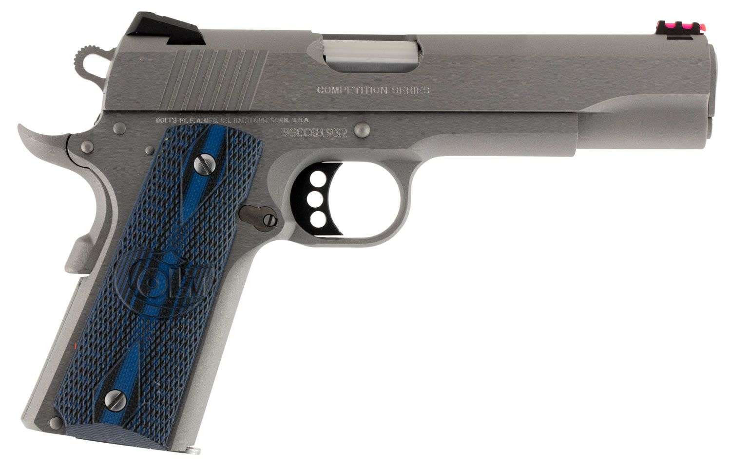 New Colt 1911 Competition 38 Super 5" 9rd Stainless Blue Grip-img-1