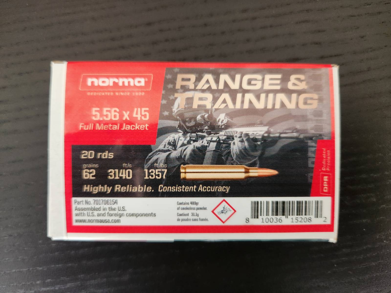 Norma Range & Training 5.56x45 62gr FMJ, 20 rounds per box-img-0