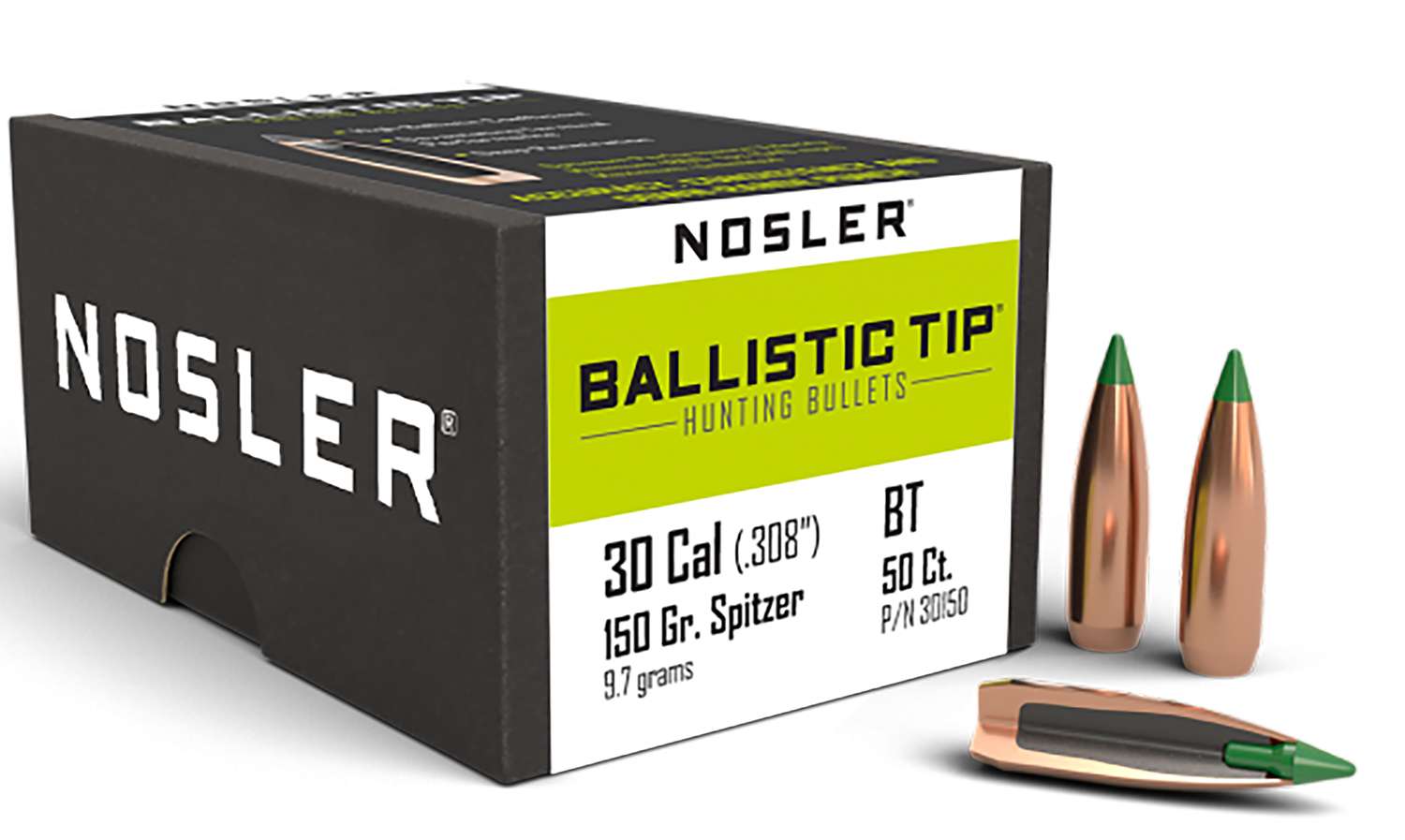 Nosler Ballistic Tip Hunting 30 Caliber .308 150 GR Spitzer 50 Per Box-img-1